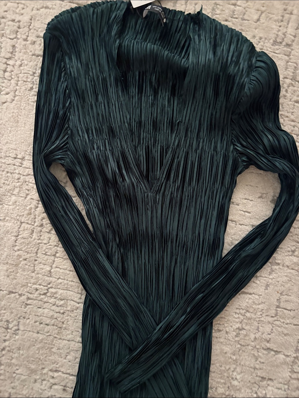Zara Teal Pleated Long-Sleeve Bodycon Dress
